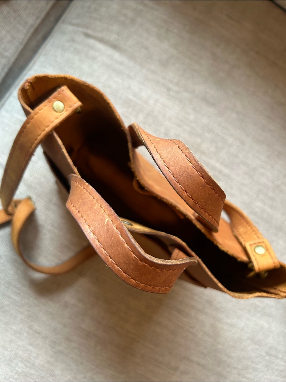 Portland Leather Cognac Leather Mini Tote with Crossbody Strap - Picture 3 of 6